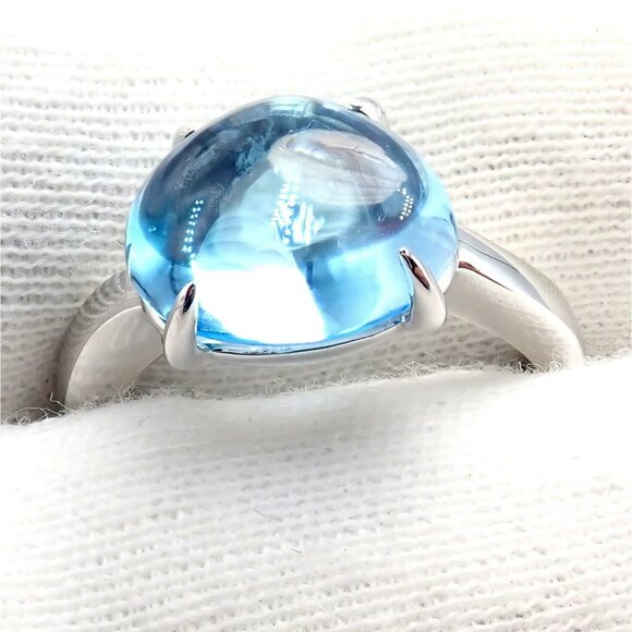 Authentic! Bulgari 18k Whtie Gold Mediterranean Eden Blue Topaz Ring Size 6 - Picture 12 of 14